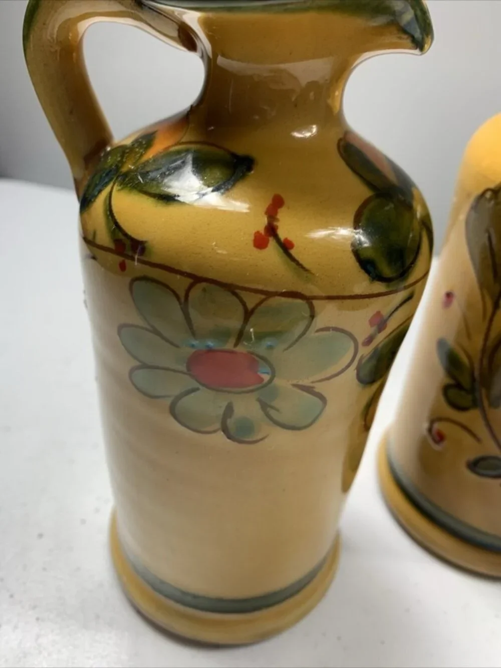 Armando Poggi Firenze Hand Painted, Oil & Vinegar Cruet & Stoppers, Italian